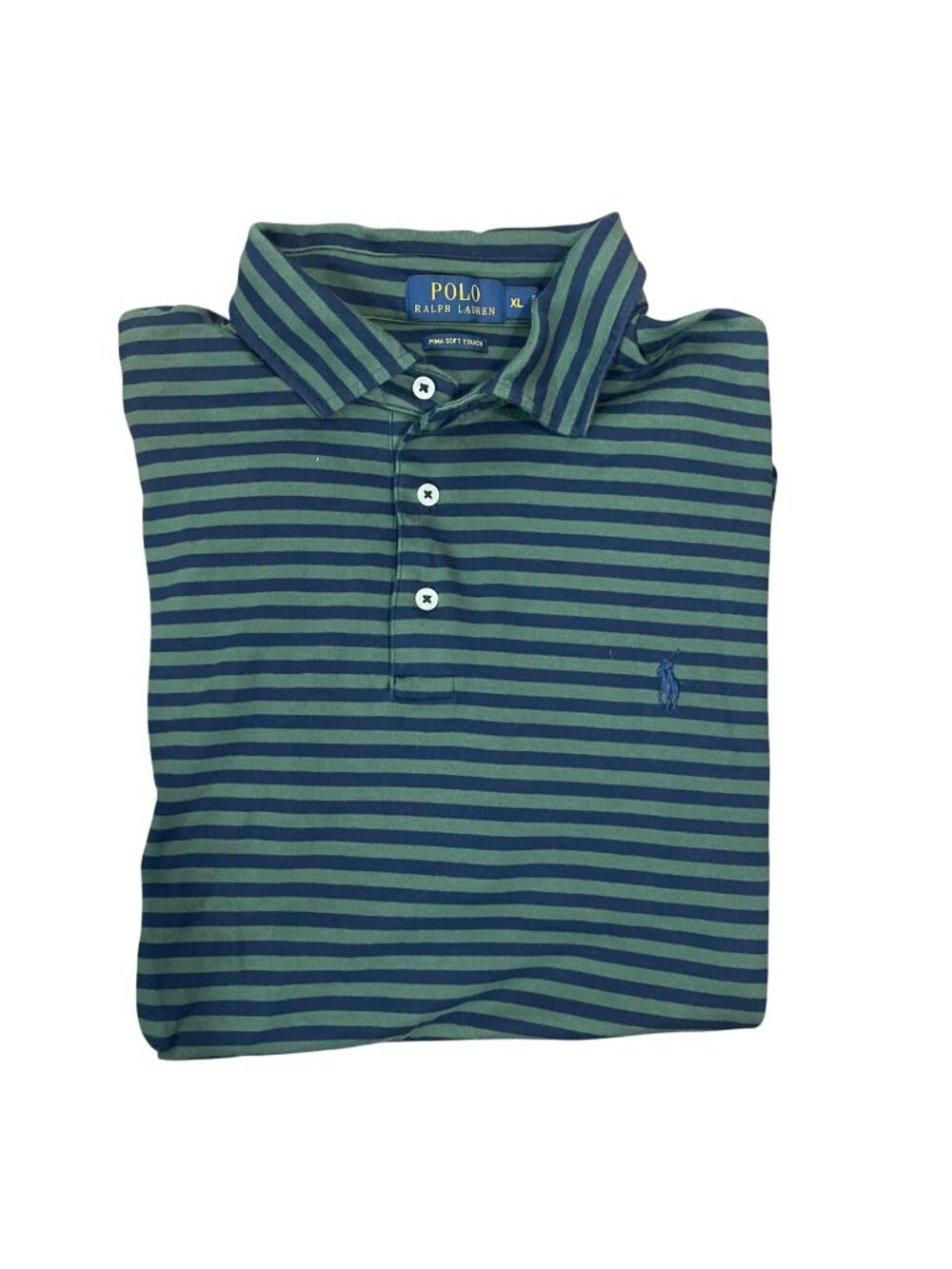 Polo Ralph Lauren Mens XL Green & Navy Striped Pima Cotton Polo Shirt